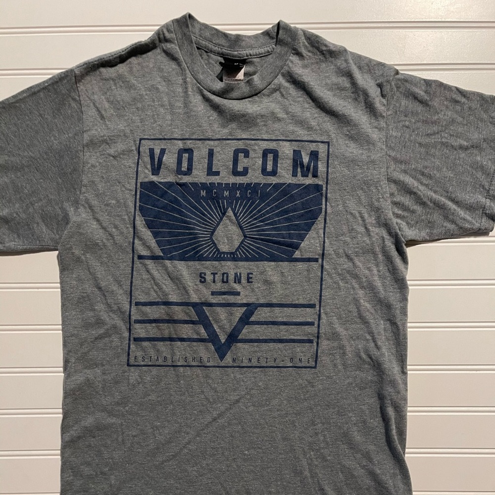 Volcom Stone Gray and Blue Graphic Tee
